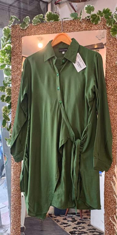 Women-Shirt-Bottle-Green-colour-Dress